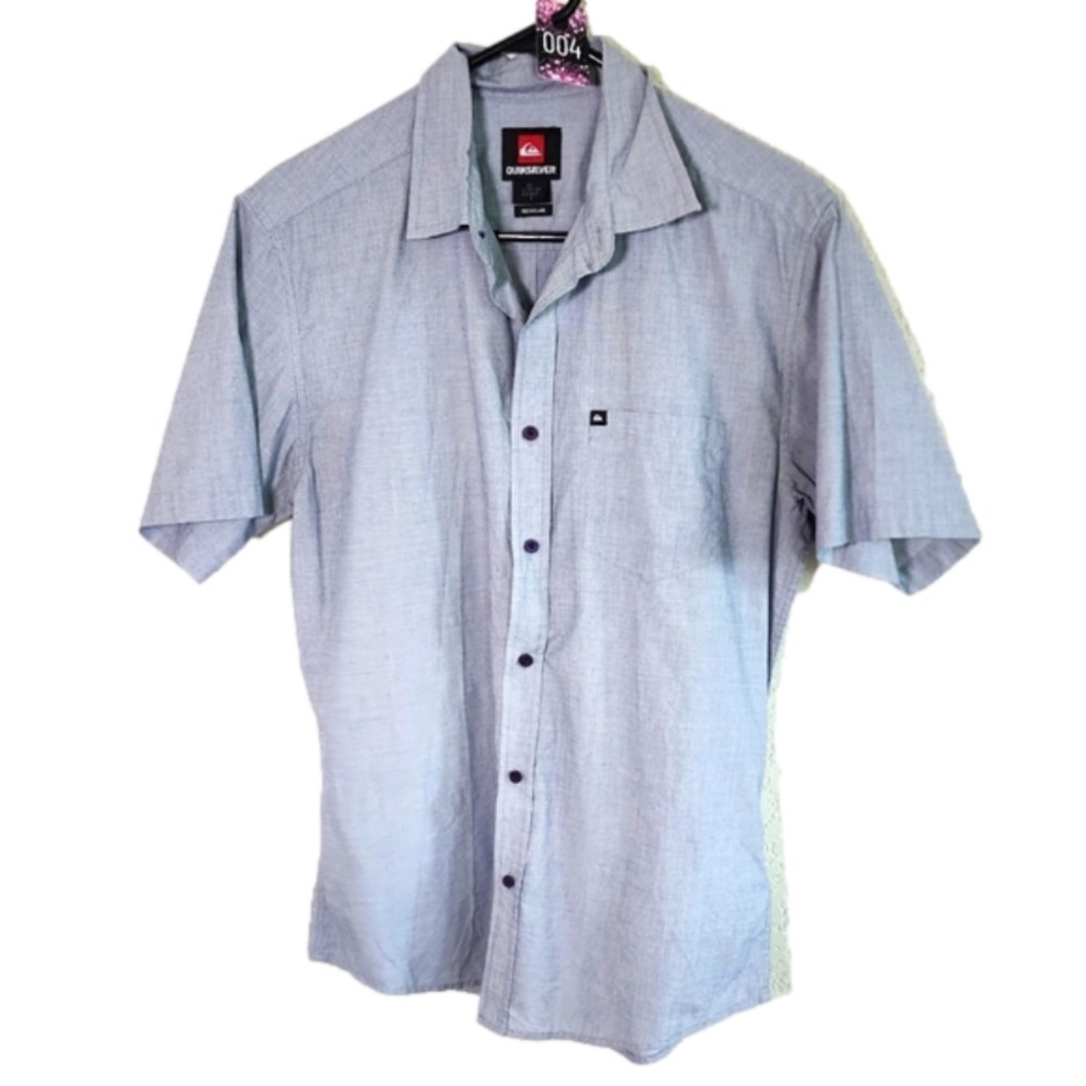 Quiksilver Gray Button Down Shirt Short Sleeve Casual Size Small - Picture 8 of 11
